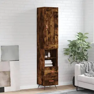 vidaXL Buffet haut Chêne fumé 34,5x34x180 cm Bois d'ingénierie pas cher