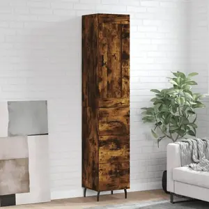 vidaXL Buffet haut Chêne fumé 34,5x34x180 cm Bois d'ingénierie pas cher