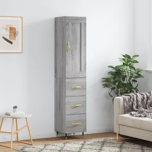 vidaXL Buffet haut Sonoma gris 34,5x34x180 cm Bois d'ingénierie pas cher