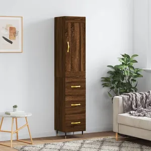 vidaXL Buffet haut Chêne marron 34,5x34x180 cm Bois d'ingénierie pas cher