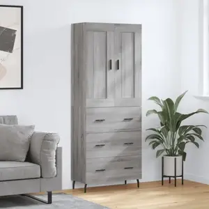 vidaXL Buffet haut Sonoma gris 69,5x34x180 cm Bois d'ingénierie pas cher
