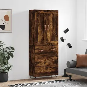 vidaXL Vidaxl Buffet Haut Chêne Fumé 69,5x34x180 Cm Bois D'ingénierie pas cher
