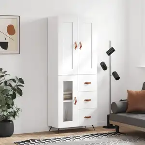 vidaXL Buffet haut Blanc 69,5x34x180 cm Bois d'ingénierie pas cher