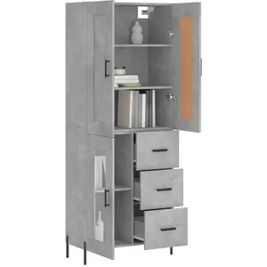 vidaXL Buffet haut Gris béton 69,5x34x180 cm Bois d'ingénierie pas cher
