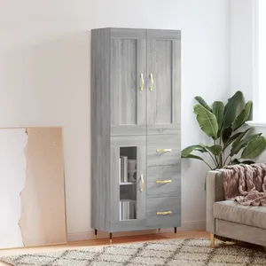 vidaXL Buffet haut Sonoma gris 69,5x34x180 cm Bois d'ingénierie pas cher