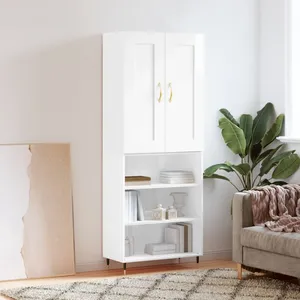 vidaXL Buffet haut Blanc brillant 69,5x34x180 cm Bois d'ingénierie pas cher