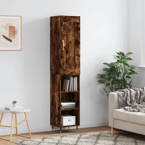 vidaXL Buffet haut Chêne fumé 34,5x34x180 cm Bois d'ingénierie pas cher
