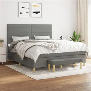 vidaXL Sommier à lattes de lit avec matelas Gris foncé 180x200cm Tissu pas cher
