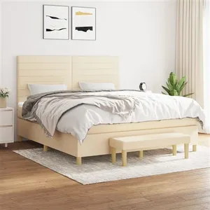 vidaXL Sommier à lattes de lit avec matelas Crème 160x200 cm Tissu pas cher