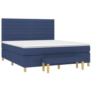 vidaXL Sommier à lattes de lit avec matelas Bleu 160x200 cm Tissu pas cher