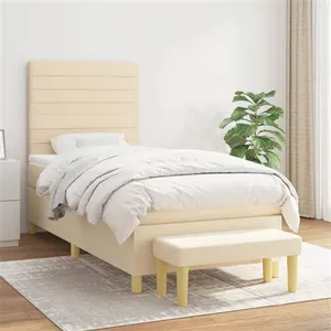vidaXL Sommier à lattes de lit avec matelas Crème 100x200 cm Tissu pas cher