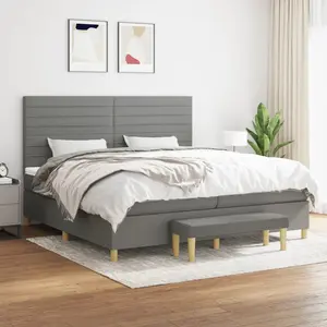 vidaXL Sommier à lattes de lit avec matelas Gris foncé 200x200cm Tissu pas cher
