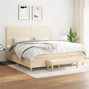 vidaXL Sommier à lattes de lit avec matelas Crème 200x200 cm Tissu pas cher