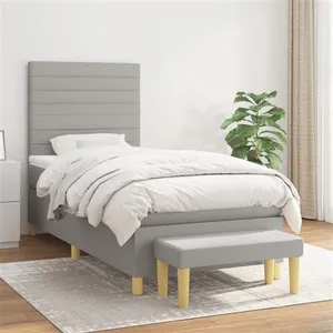 vidaXL Sommier à lattes de lit avec matelas Gris clair 90x200 cm Tissu pas cher