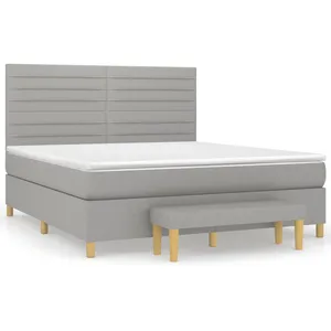 vidaXL Sommier à lattes de lit avec matelas Gris clair 160x200cm Tissu pas cher