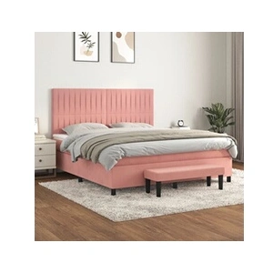 vidaXL Sommier à lattes de lit avec matelas Rose 180x200 cm Velours pas cher