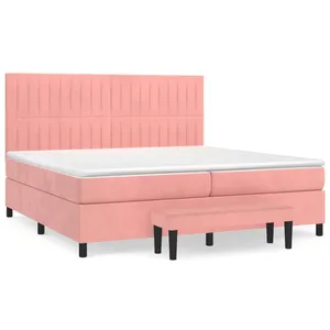 vidaXL Sommier à lattes de lit avec matelas Rose 200x200 cm Velours pas cher