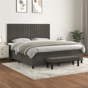 vidaXL Sommier à lattes de lit et matelas Gris foncé 160x200cm Velours pas cher