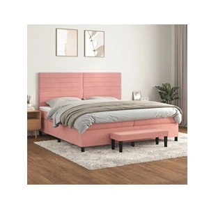 vidaXL Sommier à lattes de lit avec matelas Rose 200x200 cm Velours pas cher