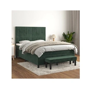 vidaXL Sommier à lattes de lit et matelas Vert foncé 140x190cm Velours pas cher