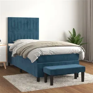vidaXL Sommier à lattes de lit et matelas Bleu foncé 80x200 cm Velours pas cher