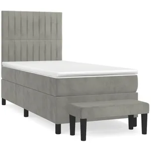 vidaXL Sommier à lattes de lit et matelas Gris clair 90x190 cm Velours pas cher