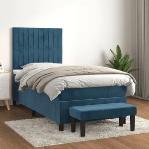 vidaXL Sommier à lattes de lit avec matelas Bleu foncé 90x190 cm pas cher