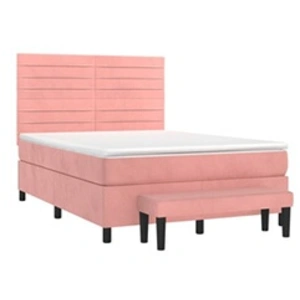 vidaXL Sommier à lattes de lit avec matelas Rose 140x190 cm Velours pas cher
