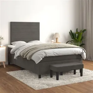 vidaXL Sommier à lattes de lit et matelas Gris foncé 120x200cm Velours pas cher