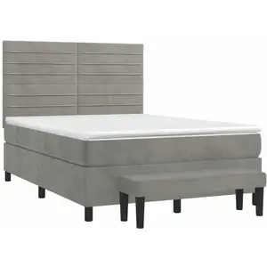 vidaXL Sommier à lattes de lit et matelas Gris clair 140x190cm Velours pas cher
