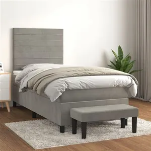 vidaXL Sommier à lattes de lit et matelas Gris clair 100x200cm Velours pas cher