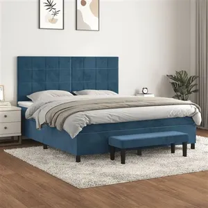vidaXL Sommier à lattes de lit et matelas Bleu foncé 160x200cm Velours pas cher