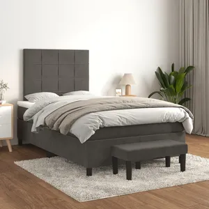 vidaXL Sommier à lattes de lit et matelas Gris foncé 120x200cm Velours pas cher