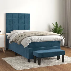 vidaXL Sommier à lattes de lit avec matelas Bleu foncé 100x200 cm pas cher