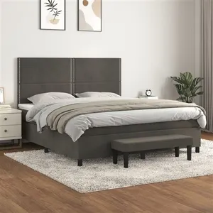 vidaXL Sommier à lattes de lit et matelas Gris foncé 160x200cm Velours pas cher