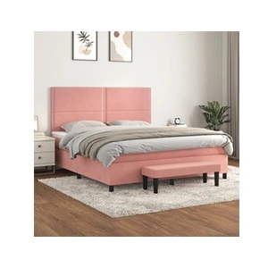 vidaXL Sommier à lattes de lit avec matelas Rose 160x200 cm Velours pas cher