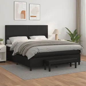 vidaXL Lit à sommier tapissier avec matelas Noir 160x200 cm pas cher