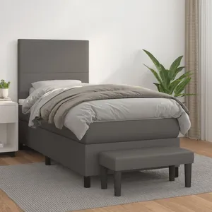vidaXL Sommier à lattes de lit avec matelas Gris 90x200 cm Similicuir pas cher