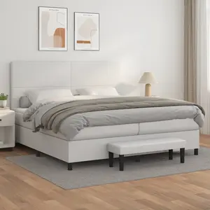 vidaXL Sommier à lattes de lit avec matelas Blanc 200x200cm Similicuir pas cher