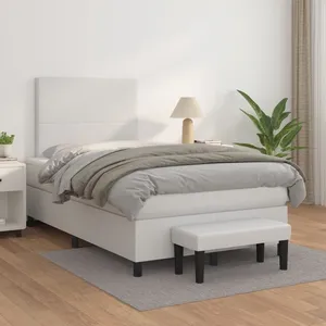 vidaXL Sommier à lattes de lit avec matelas Blanc 120x200cm Similicuir pas cher