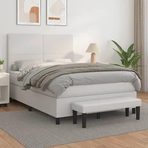 vidaXL Sommier à lattes de lit avec matelas Blanc 140x200cm Similicuir pas cher