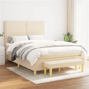vidaXL Sommier à lattes de lit avec matelas Crème 140x200 cm Tissu pas cher