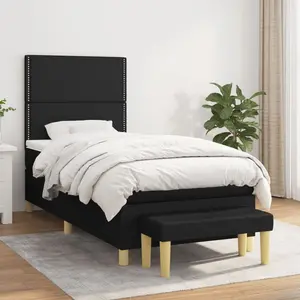 vidaXL Sommier à lattes de lit et matelas Noir 80x200 cm Tissu pas cher