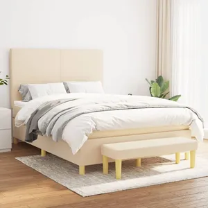 vidaXL Lit à sommier tapissier avec matelas Crème 140x200 cm Tissu pas cher
