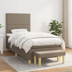 vidaXL Lit à sommier tapissier avec matelas Taupe 90x200 cm Tissu pas cher