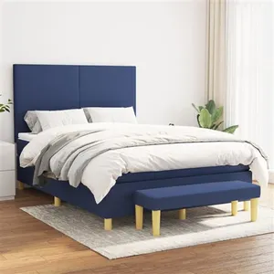 vidaXL Sommier à lattes de lit avec matelas Bleu 140x190 cm Tissu pas cher