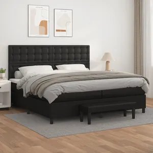 vidaXL Lit à sommier tapissier avec matelas Noir 200x200 cm Similicuir pas cher