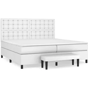 vidaXL Sommier à lattes de lit avec matelas Blanc 200x200cm Similicuir pas cher