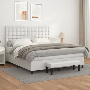 vidaXL Sommier à lattes de lit avec matelas Blanc 160x200cm Similicuir pas cher