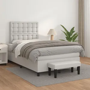 vidaXL Sommier à lattes de lit avec matelas Blanc 120x200cm Similicuir pas cher
